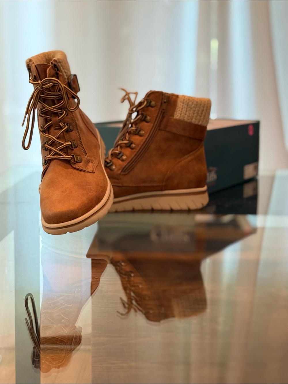 Cliffs Cognac Brown Suede Lace-Up with Side Zip Ankle Boots